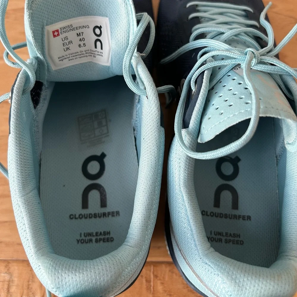 On Running Cloudsurfer NWOT 7 Men’s Navy Light Blue Running Shoe Sneaker Shoe